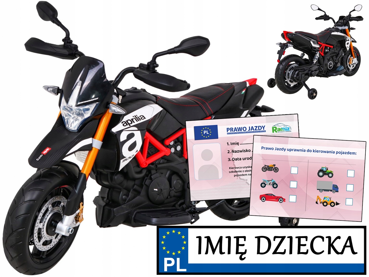 duży motor na akumulator Aprilia na Akumulator 2 silniki boczne kółka