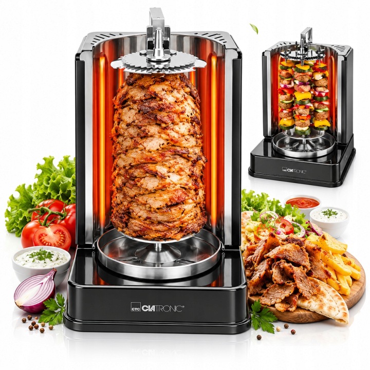 Elektrický gril vertikální kebab gyros kuřecí špízy Clatronic 3686 1400 W