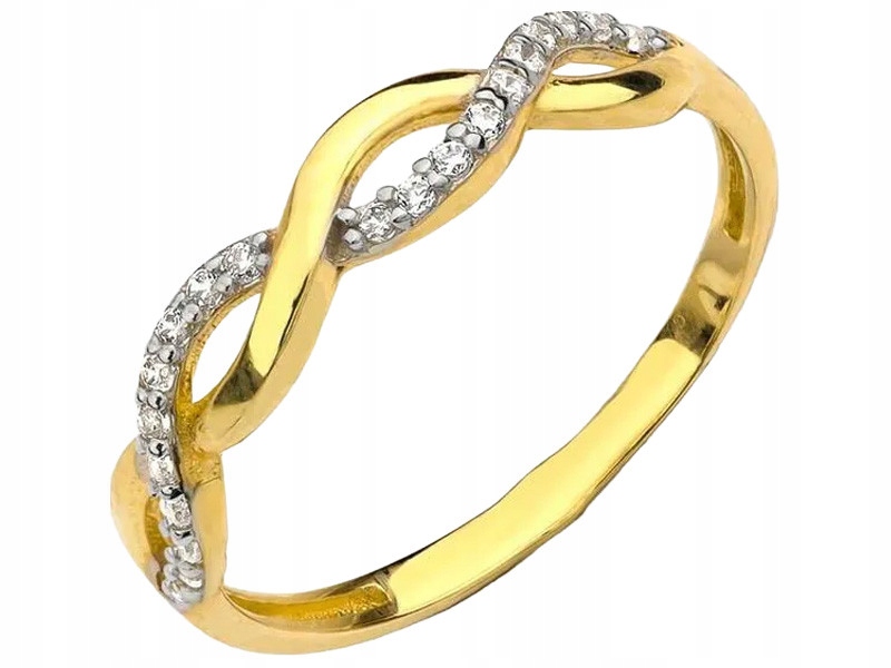 Zlatý prstýnek 585 pletený 13r s bílými zirkony, elegantní, 1.37 g