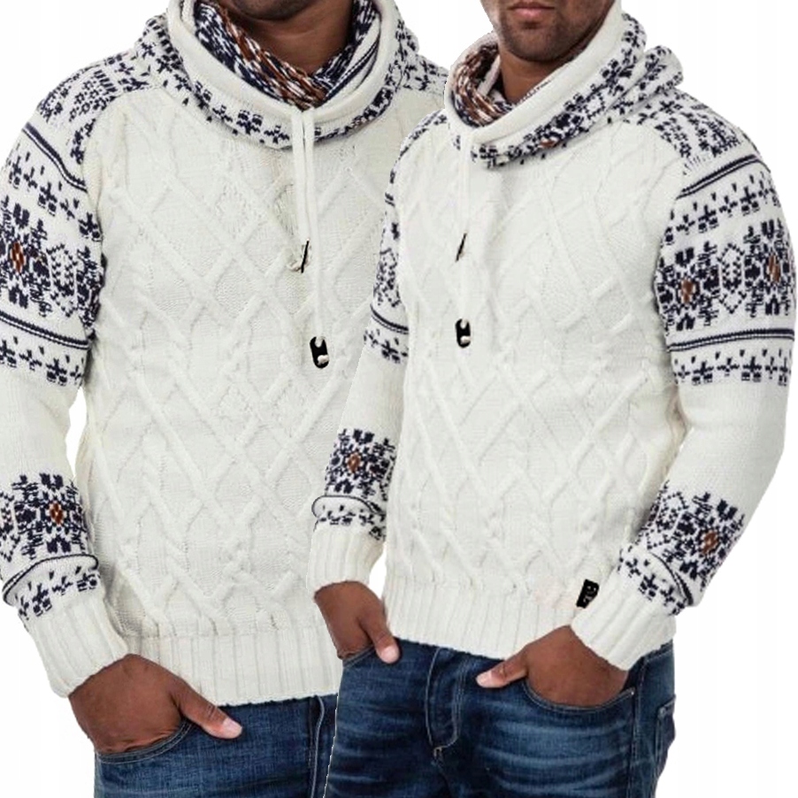 

Sweter Wzór Norweski Golf Komin Stójka Ciepły
