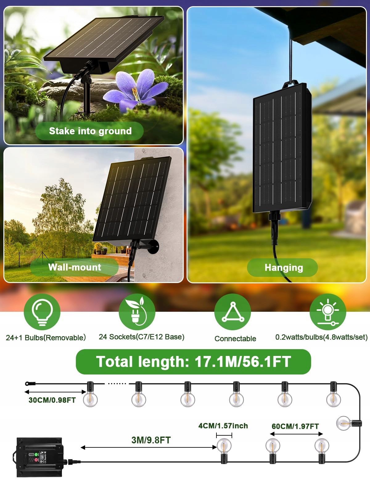 SOLAR LAMPKI OGRODOWE LED 17M 8 TRYBÓW WODOODPORNE NA BALKON OGRÓD PARTY — miniatura 7