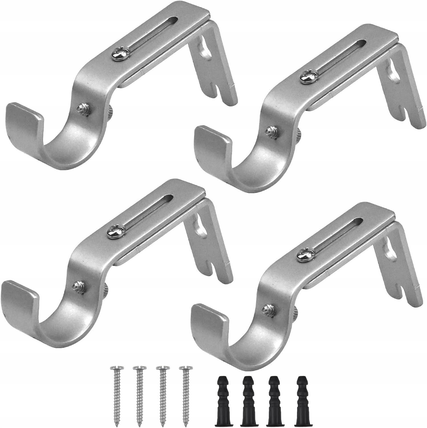 Mikihat 4 SZTUKI SREBRNY Metalowy Uchwyt na karnisz regulowany wsporniki