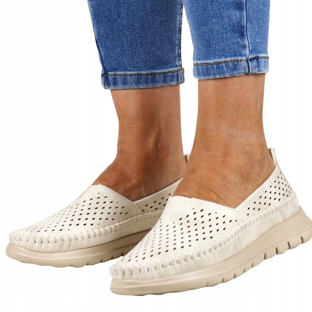 Mokasíny Ažurové Dámské Boty Měkké Lehké Pohodlné Světle Zlaté New 38