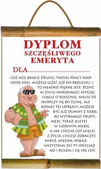 

dyplom z listewkami Emeryt śmieszny