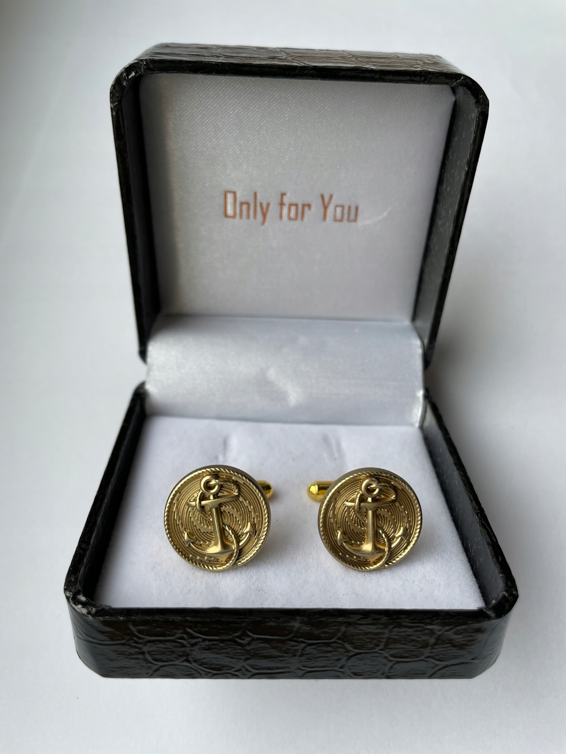 Kulaté zlaté manžetové knoflíčky Exc Námořnické Kotvy Kotvy V Pouzdru