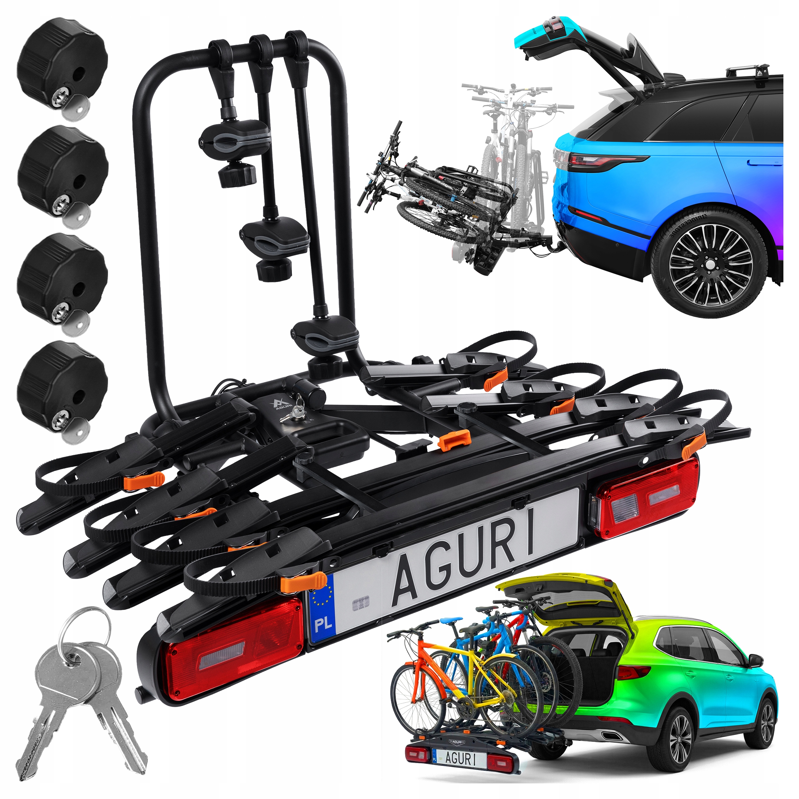 BAGAŻNIK ROWEROWY AGURI ACTIVE BIKE NA HAK PRO 4 ROWERY UCHYLANY BL 13-PIN