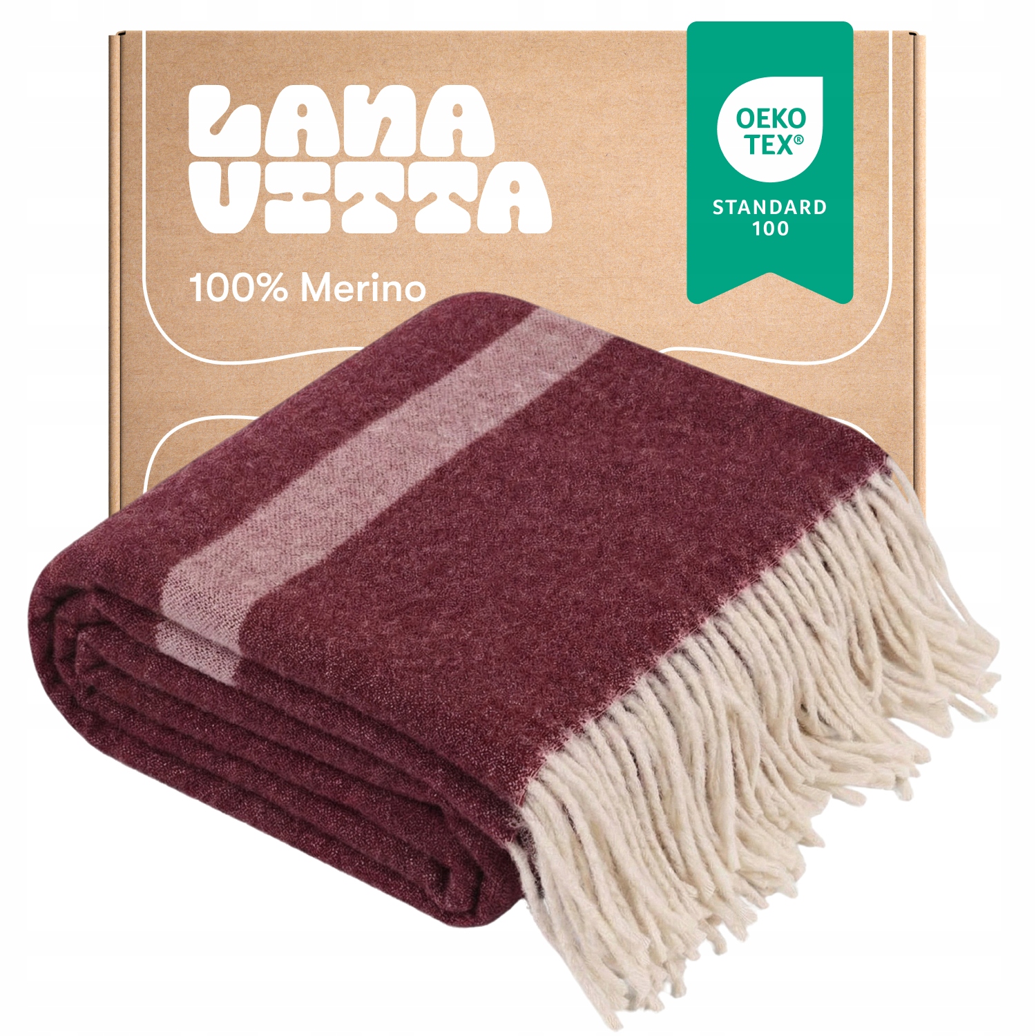 Vlněná deka Laska 100% Australská vlna Merynos Bordová 140×200 cm