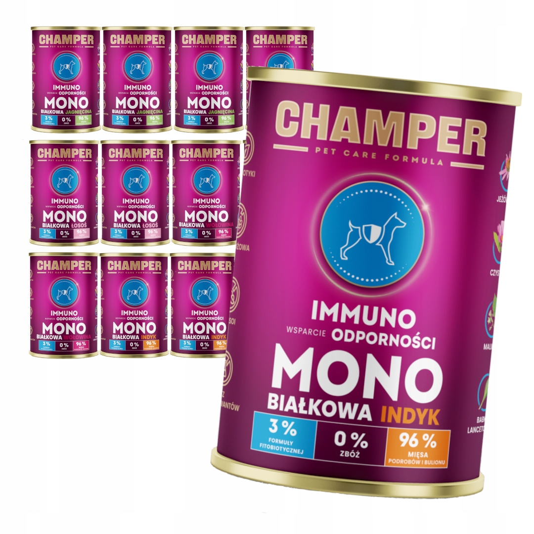 Champer Immuno Monoproteinové 12x400g Vlhké Krmivo pro psy Mix Chutí