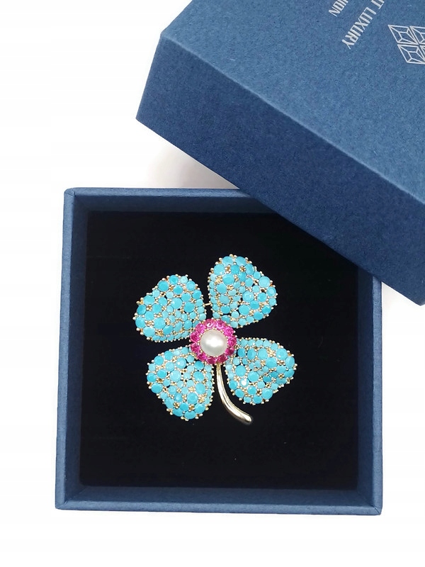 Luxusní Brož Jetel Zlatá 14K Gp Krabička Jako Dárek