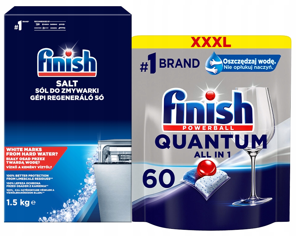 Levně Finish Kapsle do myčky Quantum All-in-1 60 kusů sůl 1,5 kg