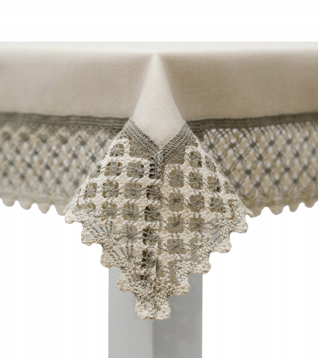 Stylowy beżowy obrus plamoodporny ze spektakularną koronką 110X140