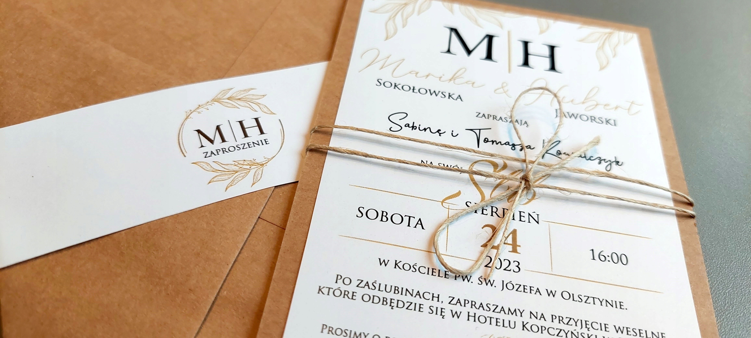Zaproszenia Ślubne MONOGRAM eko ekologiczne Ślub Marka inny
