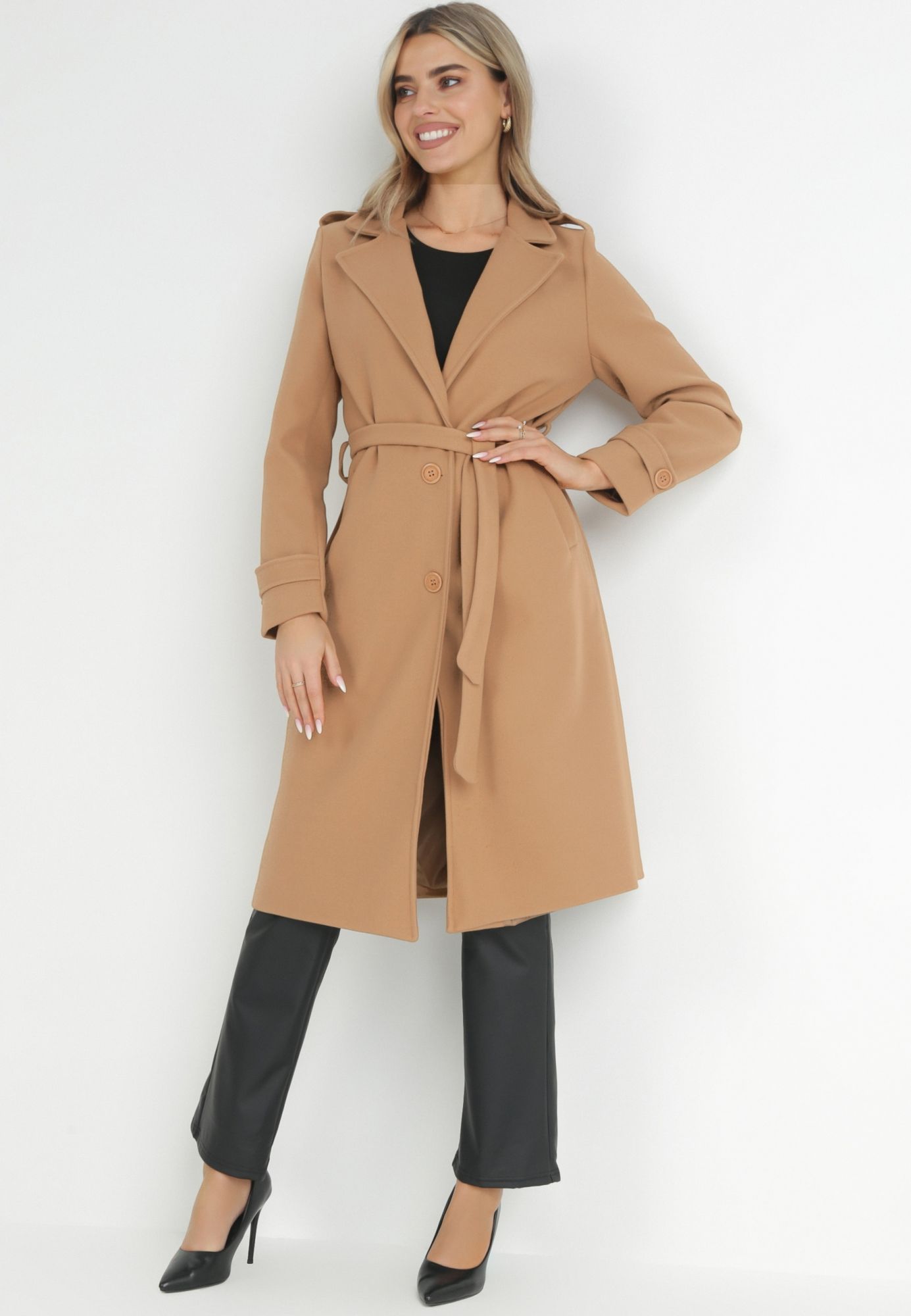 Born2Be Beżowy Płaszcz damski M Jednorzędowe Rozmiar M