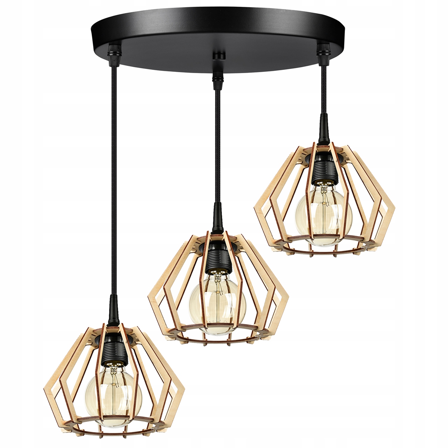 

Lampa Wisząca Żyrandol Drewniane Klosze Led