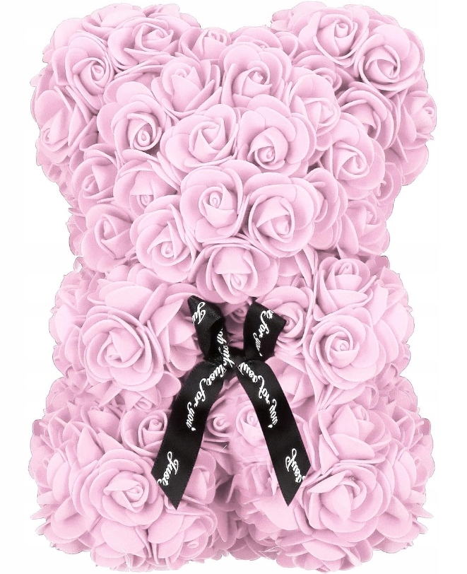 MIŚ Z RÓŻ 30 CM ROSE BEAR Z PŁATKÓW RÓŻ KOKARDA MISIEK Z RÓŻ Wysokość 30 cm