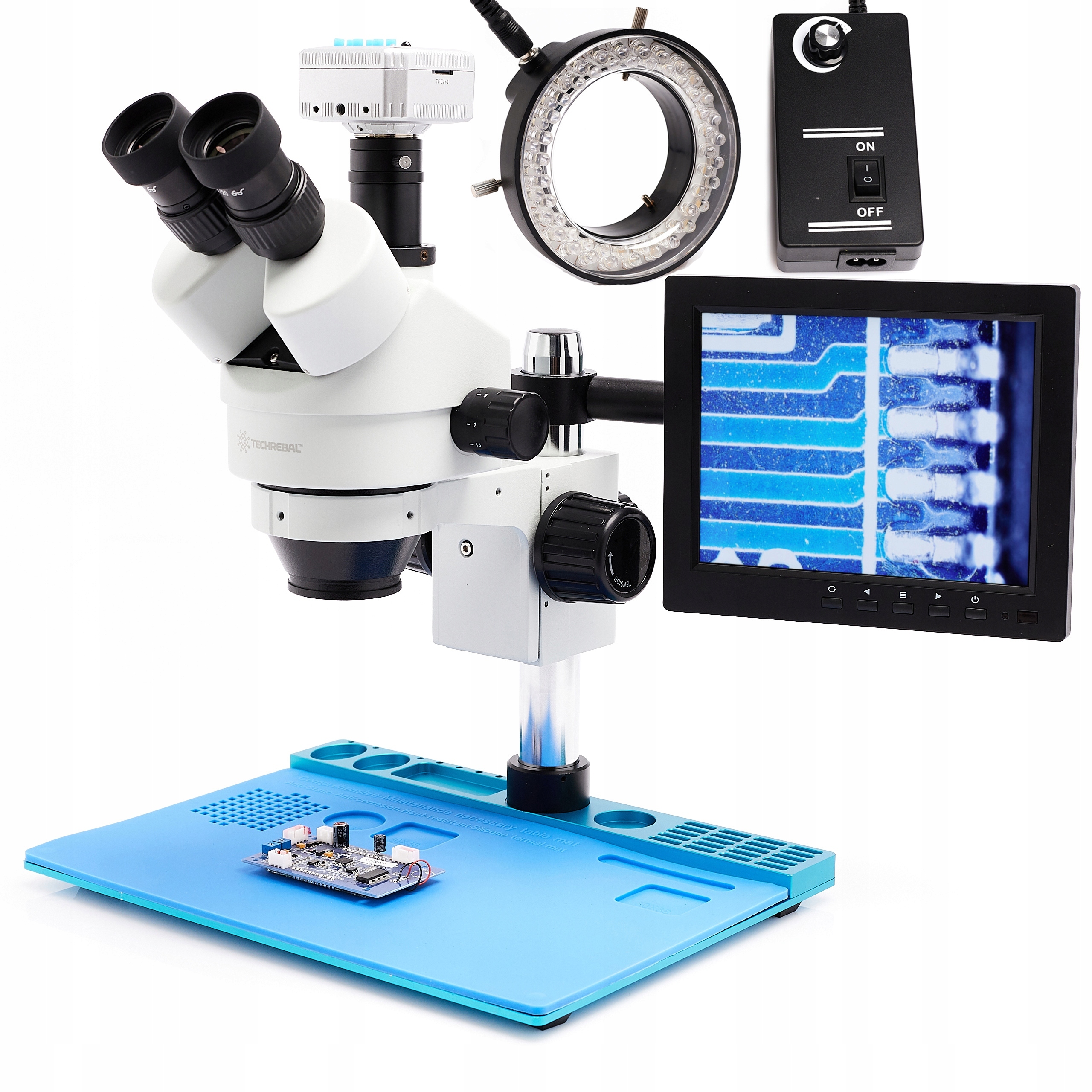 Stereoskopický mikroskop Techrebal 7-45 x 16 Mp, monitor 8 palců