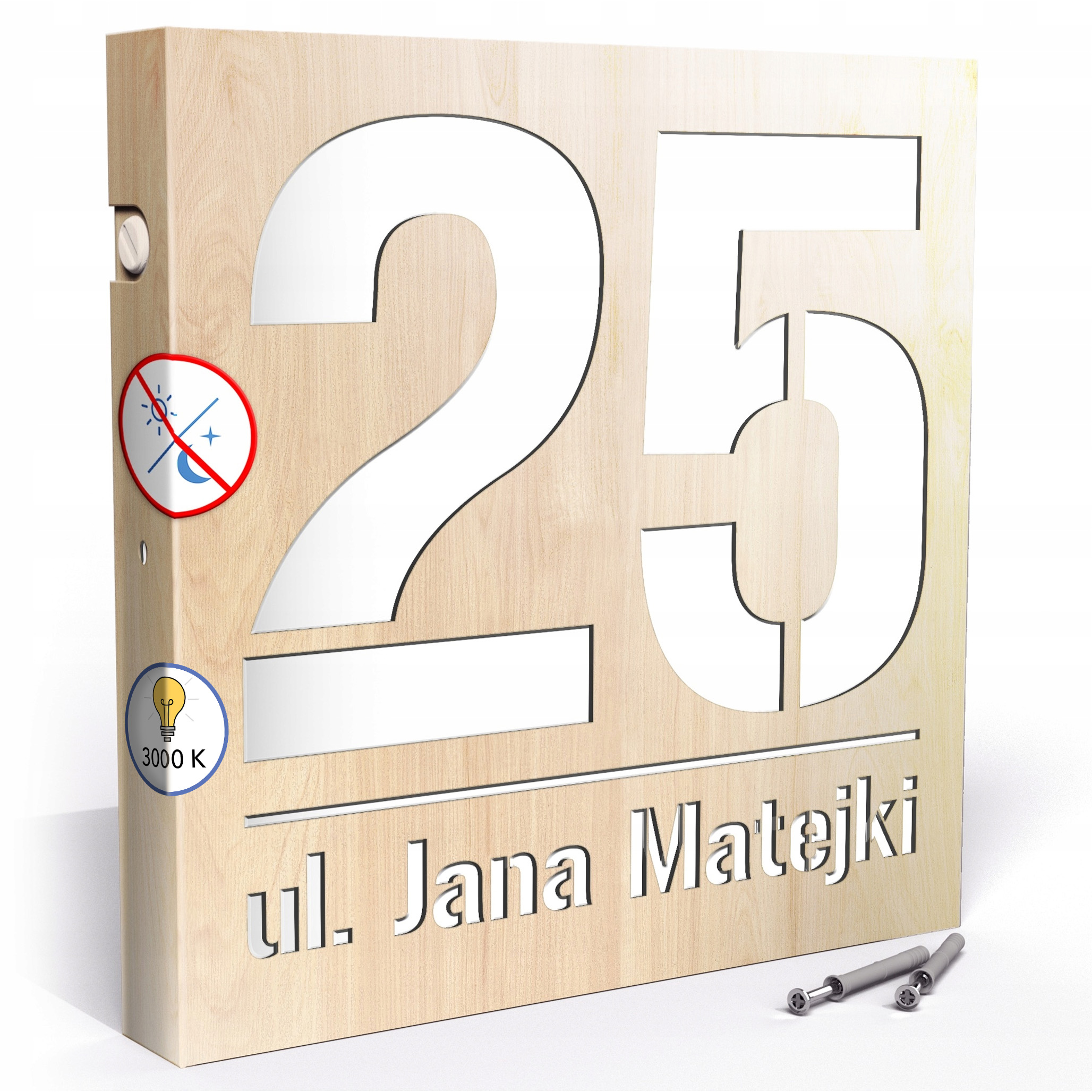 Led tabule 3000k 30x30 cm Teplá barva Číslo na dům Jasné dřevo Čísla