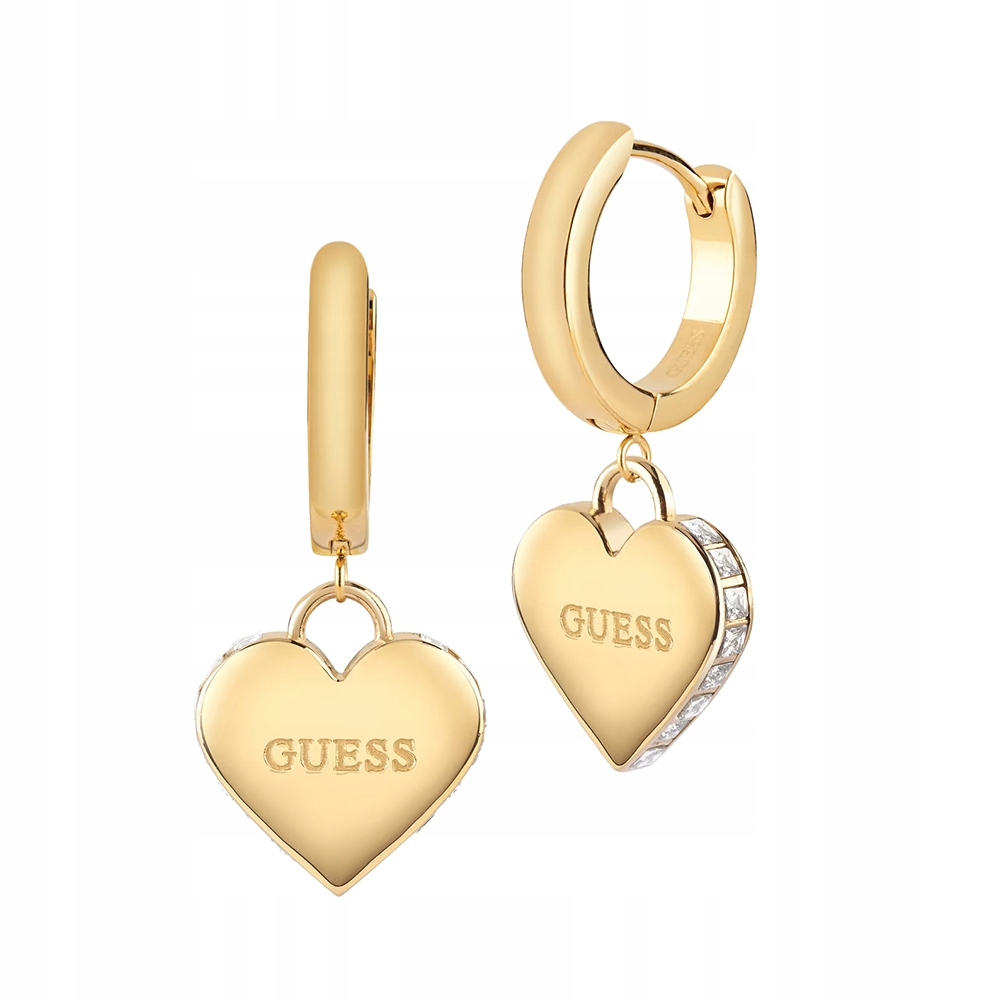 Náušnice Guess Falling In Love Závěsná srdce Zirkony Ocel zlatá Bigiel