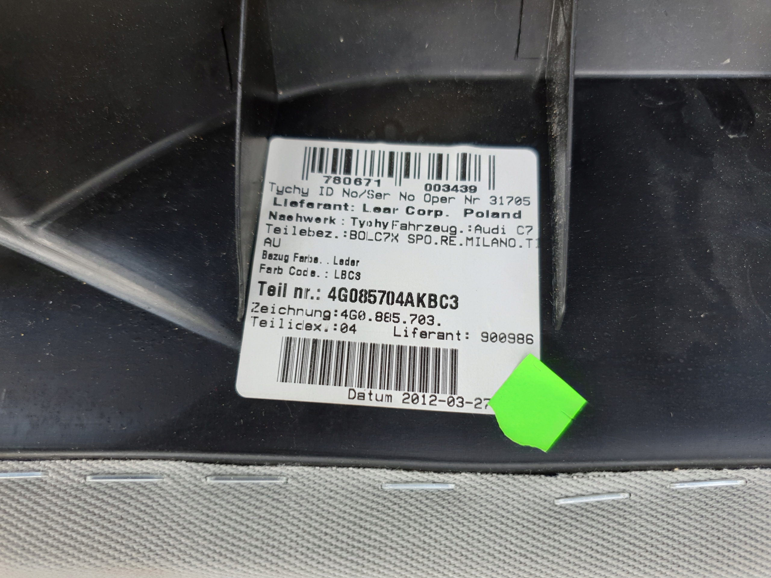 side upholstery OPARCIA KANAPY rear part right left AUDI A6 C7 4G OE EU