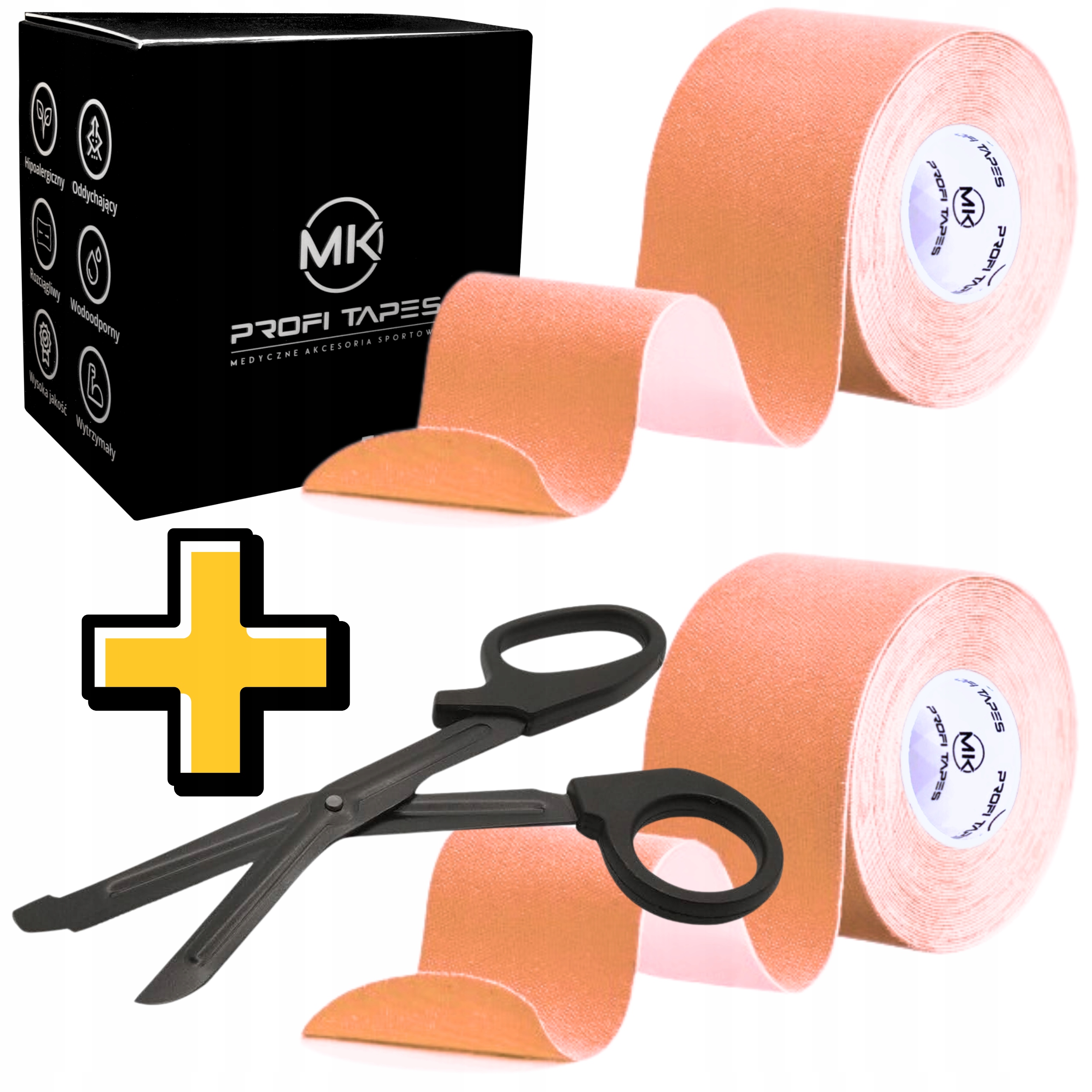 Tejpy taśma kinezjologiczna tejp kinesio do kinesiotapingu 2szt + Nożyczki