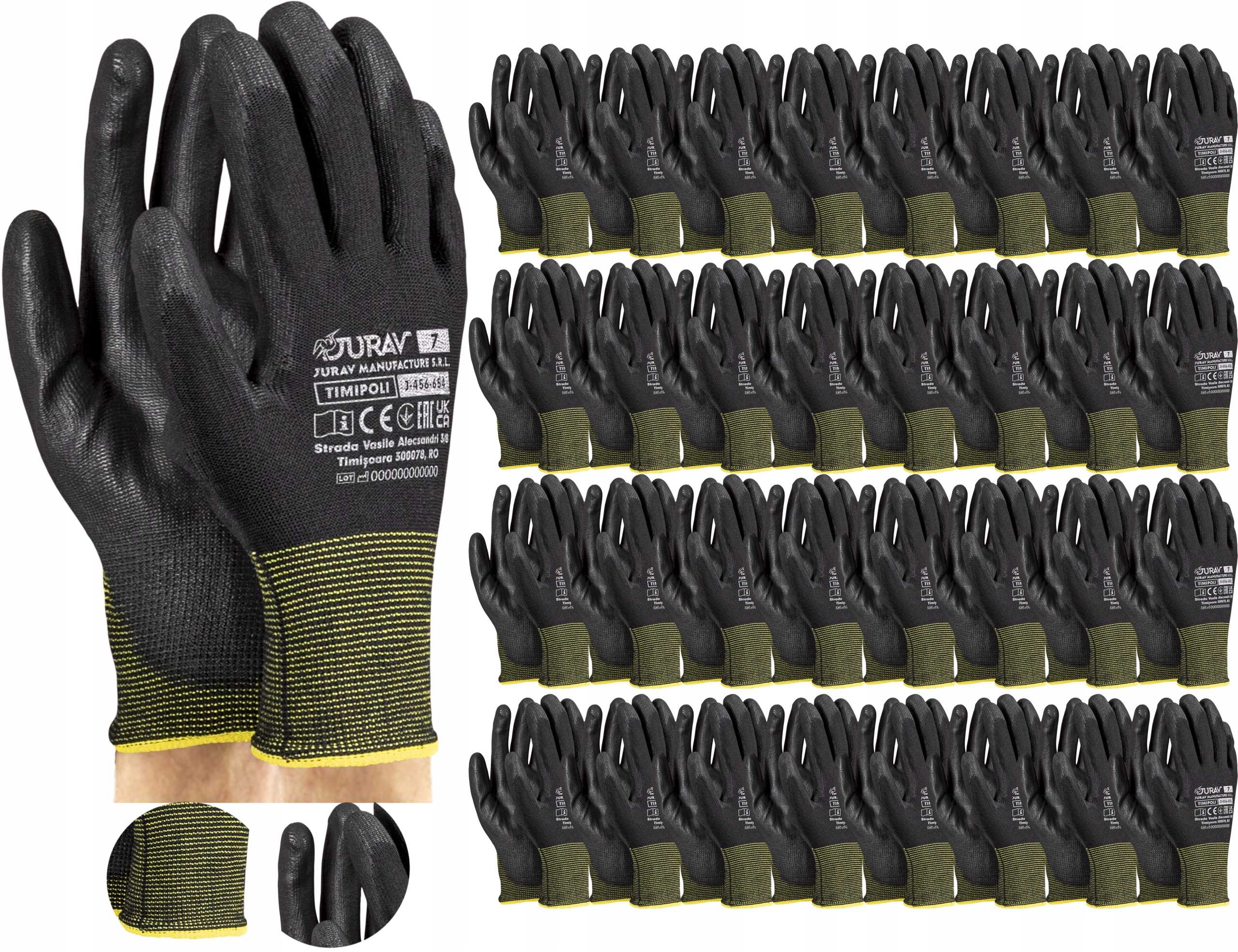 Čierne pracovné rukavice J-TIMIPOLI_BB7-S 120 párov