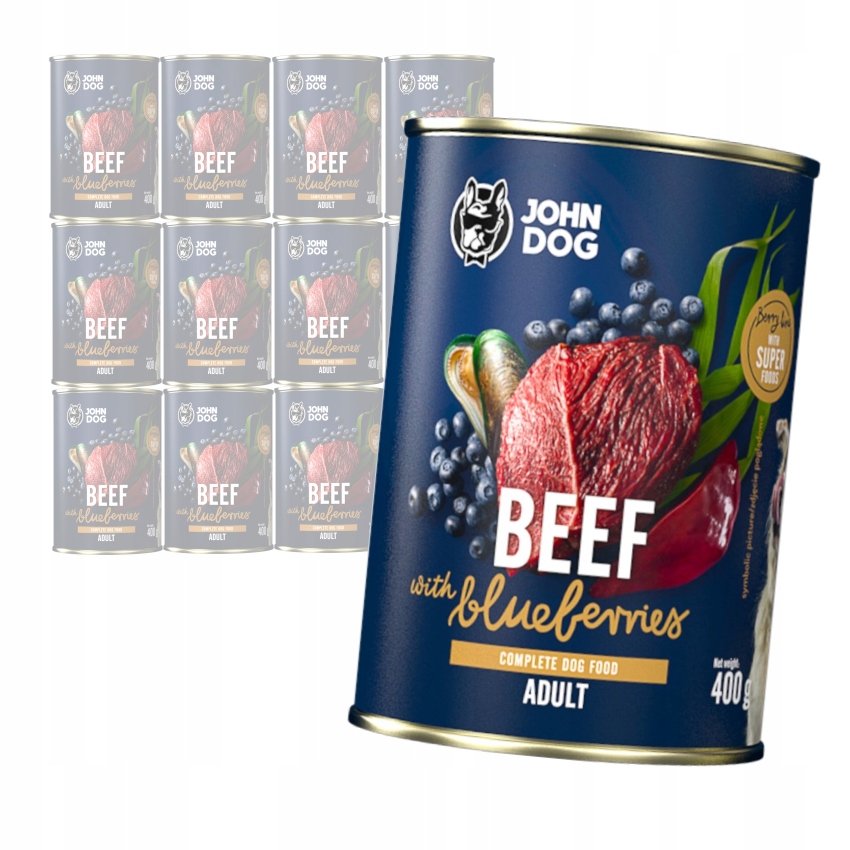 Levně John Dog Adult Krmivo Hovězí Maso S Borůvkami 12x400g