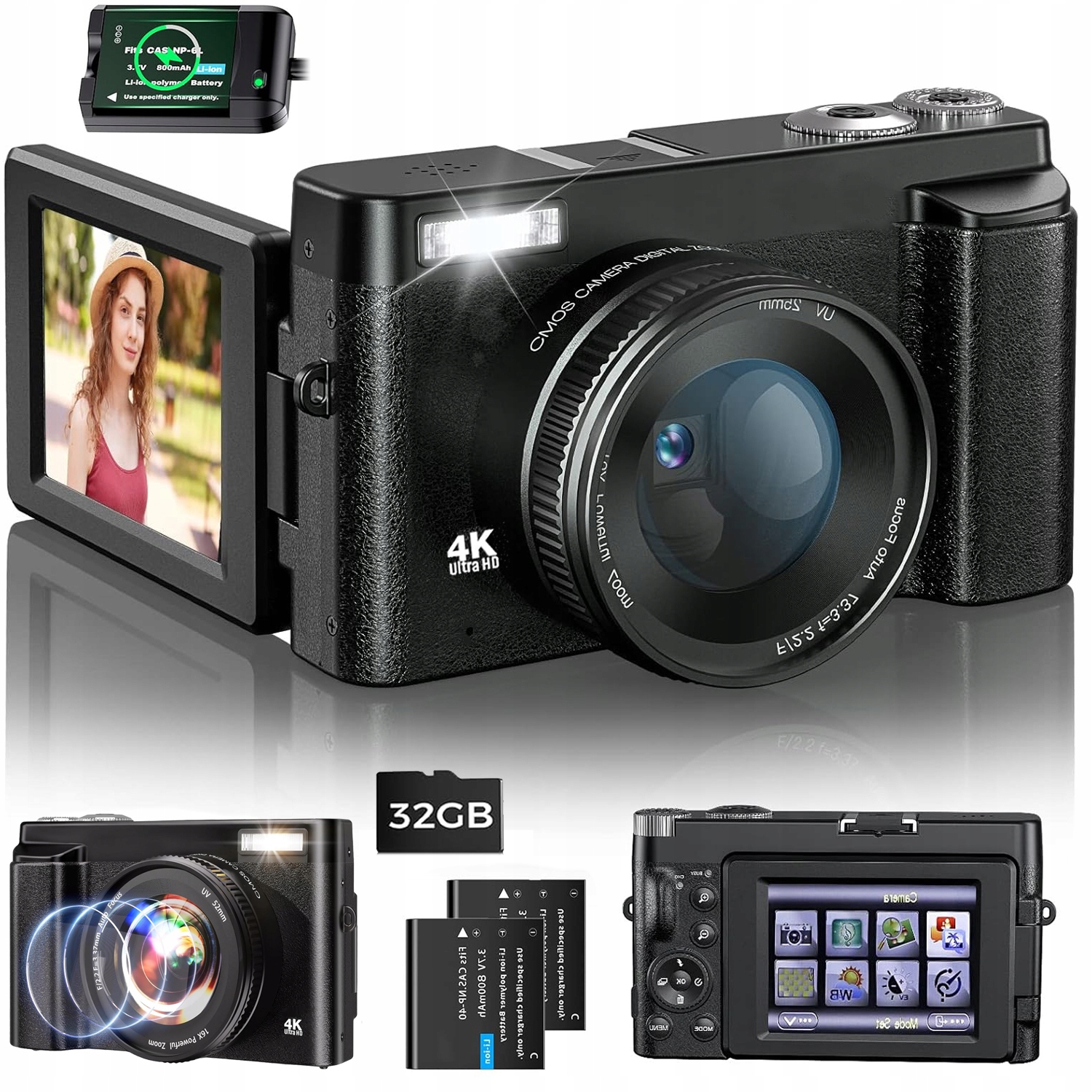 Aparat Cyfrowy Ekran 3CALOWY Obrotowy 180° Nagrywanie W Czasie Rzeczywistym