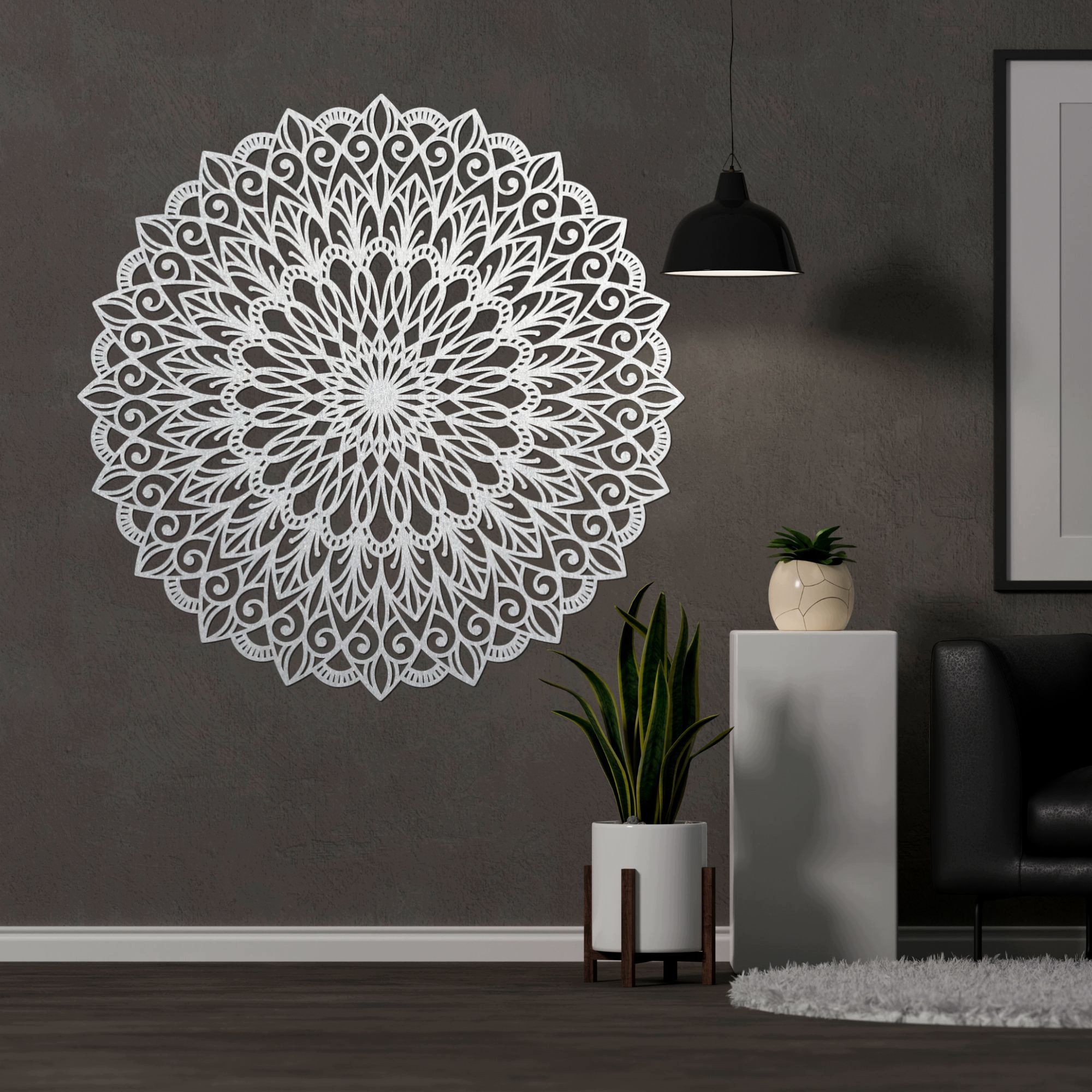 Drewniana mandala na ścianę, dekoracja 160 cm Sklejka Topolowa Srebrna
