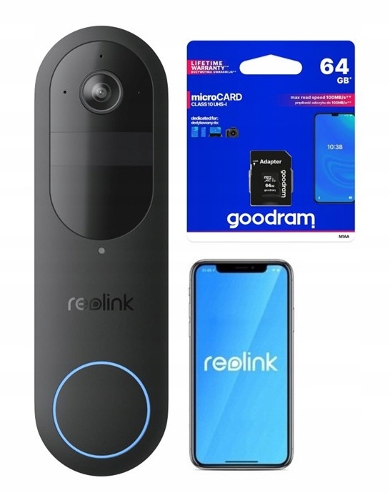 Videozvonček Reolink D340B Akumulátorový WiFi 2K Hd 4MP Karta 64GB