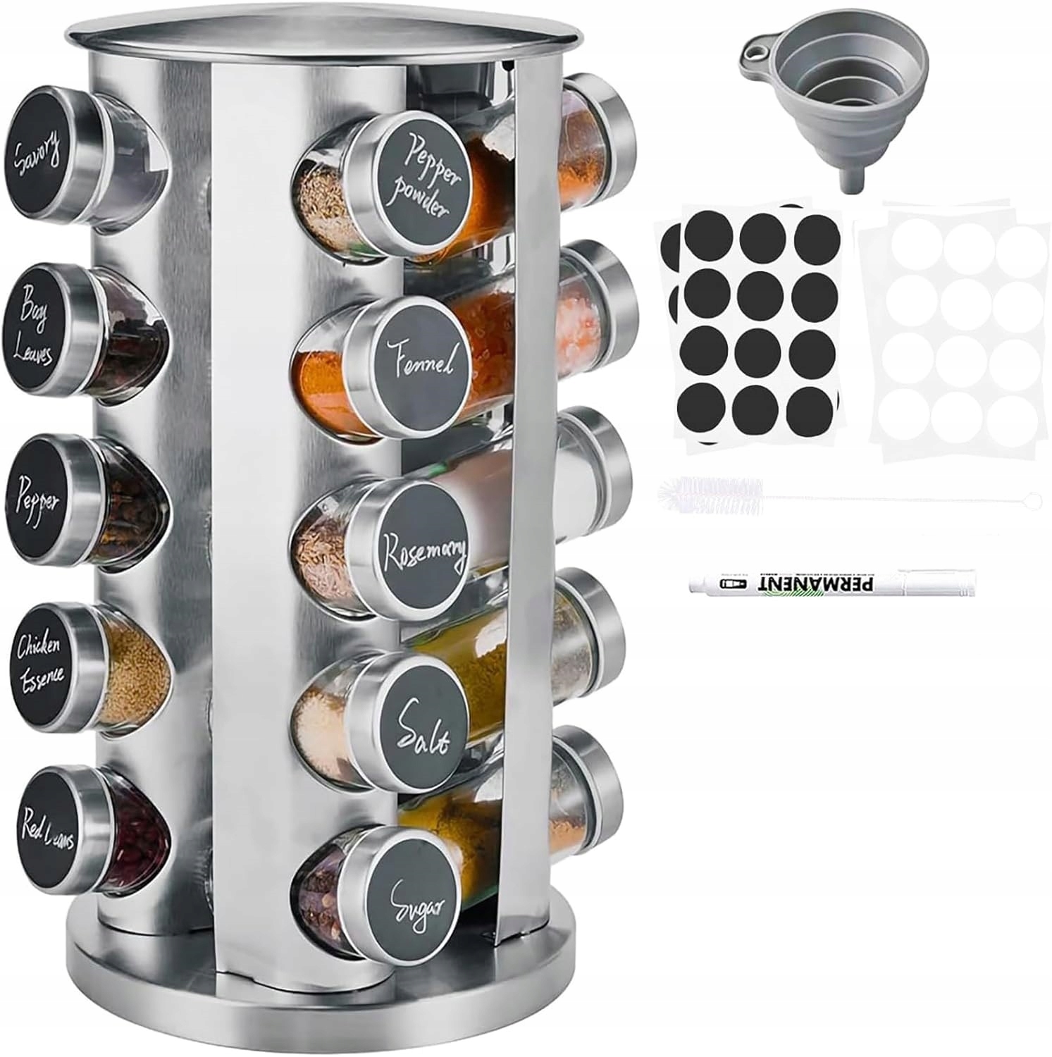 Organizér, Otočný Regál Na Koření O 360° S 20 Kořenkami, Stříbrný