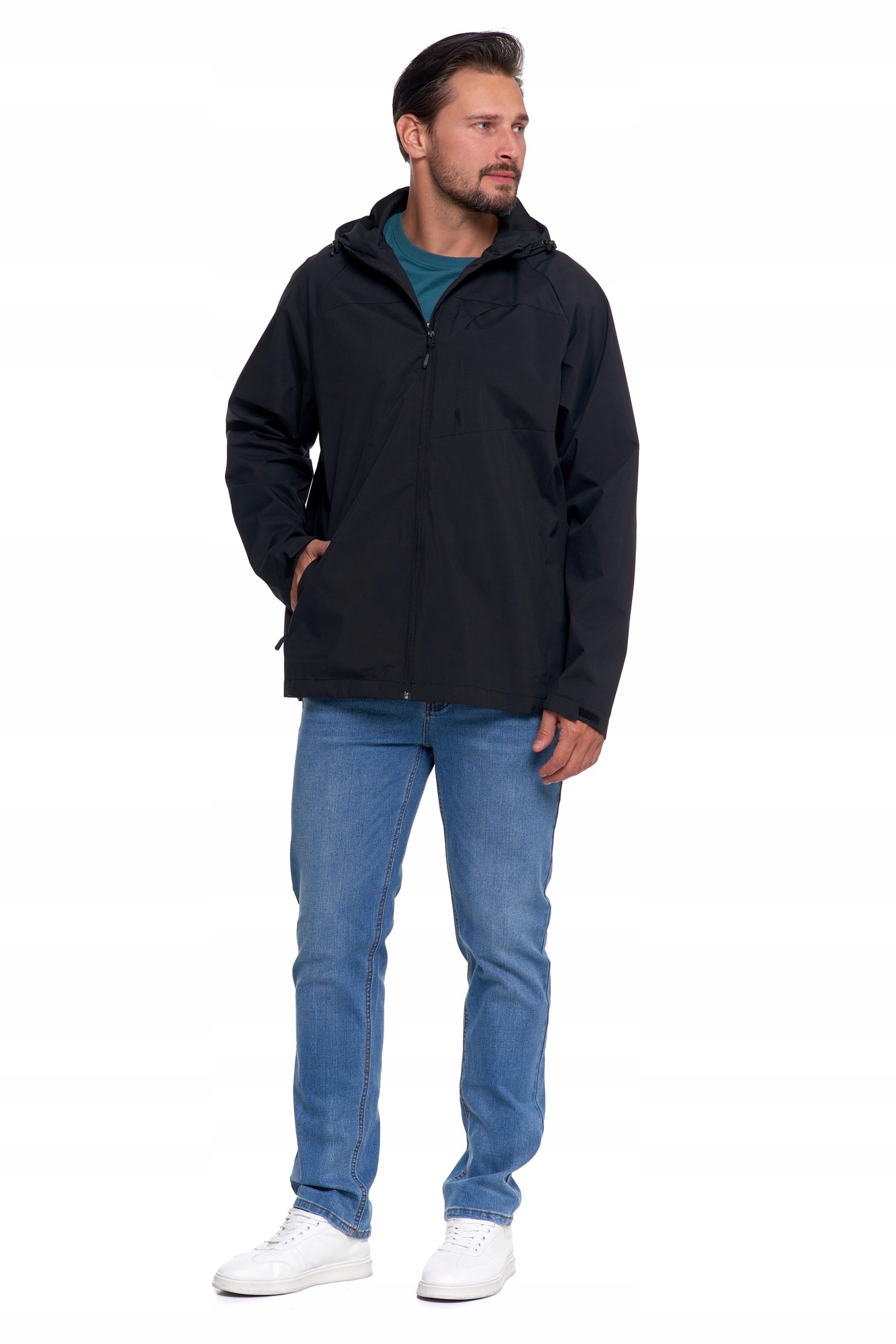 KURTKA PRZECIWDESZCZOWA Z KAPTUREM WIATRÓWKA LEKKA UNISEX MORAJ CZARNA XXL Kolor czarny