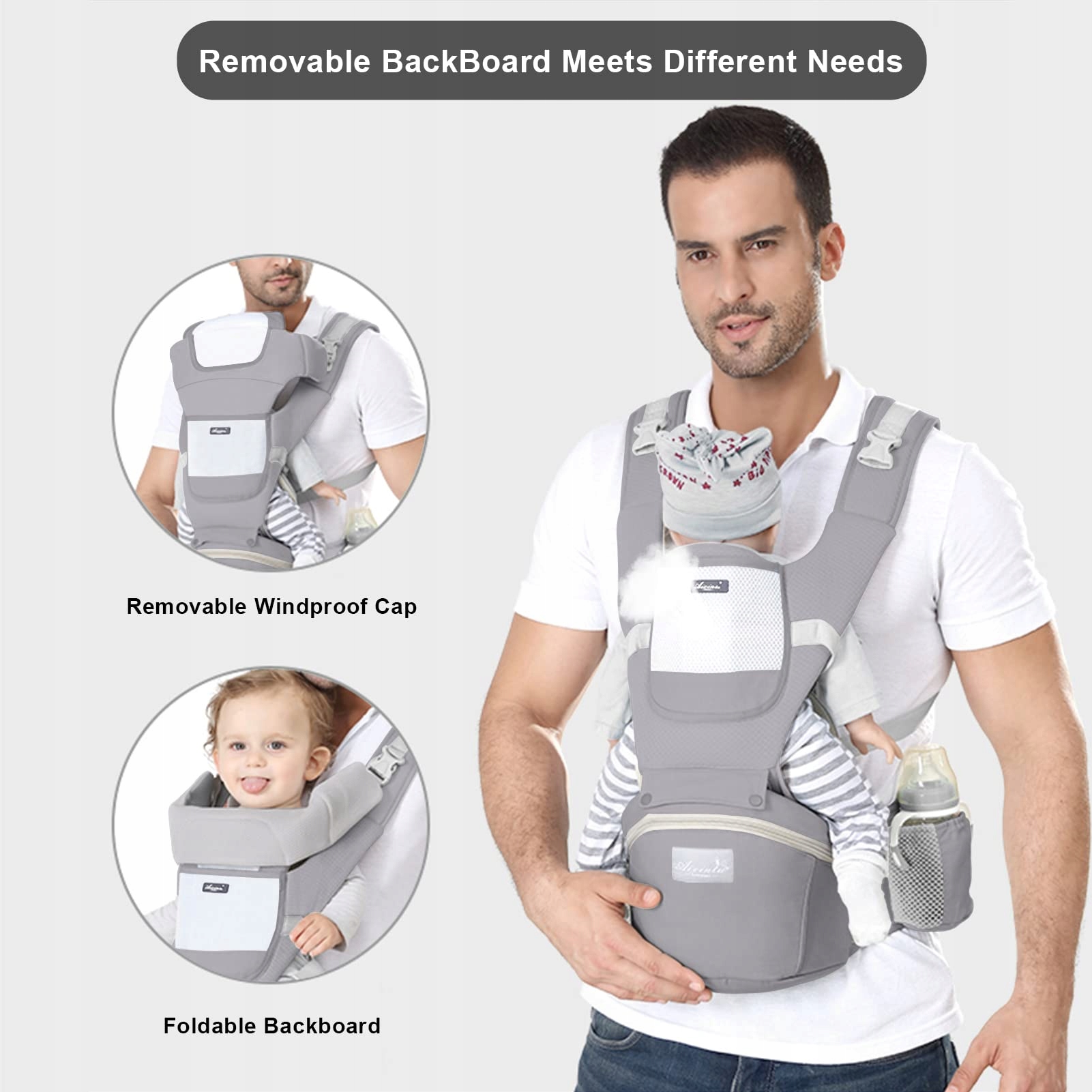 IULONEE Ergonomiczna Nosidełko Dla Niemowląt Z Siedziskiem Szare 3-20kg — miniatura 2