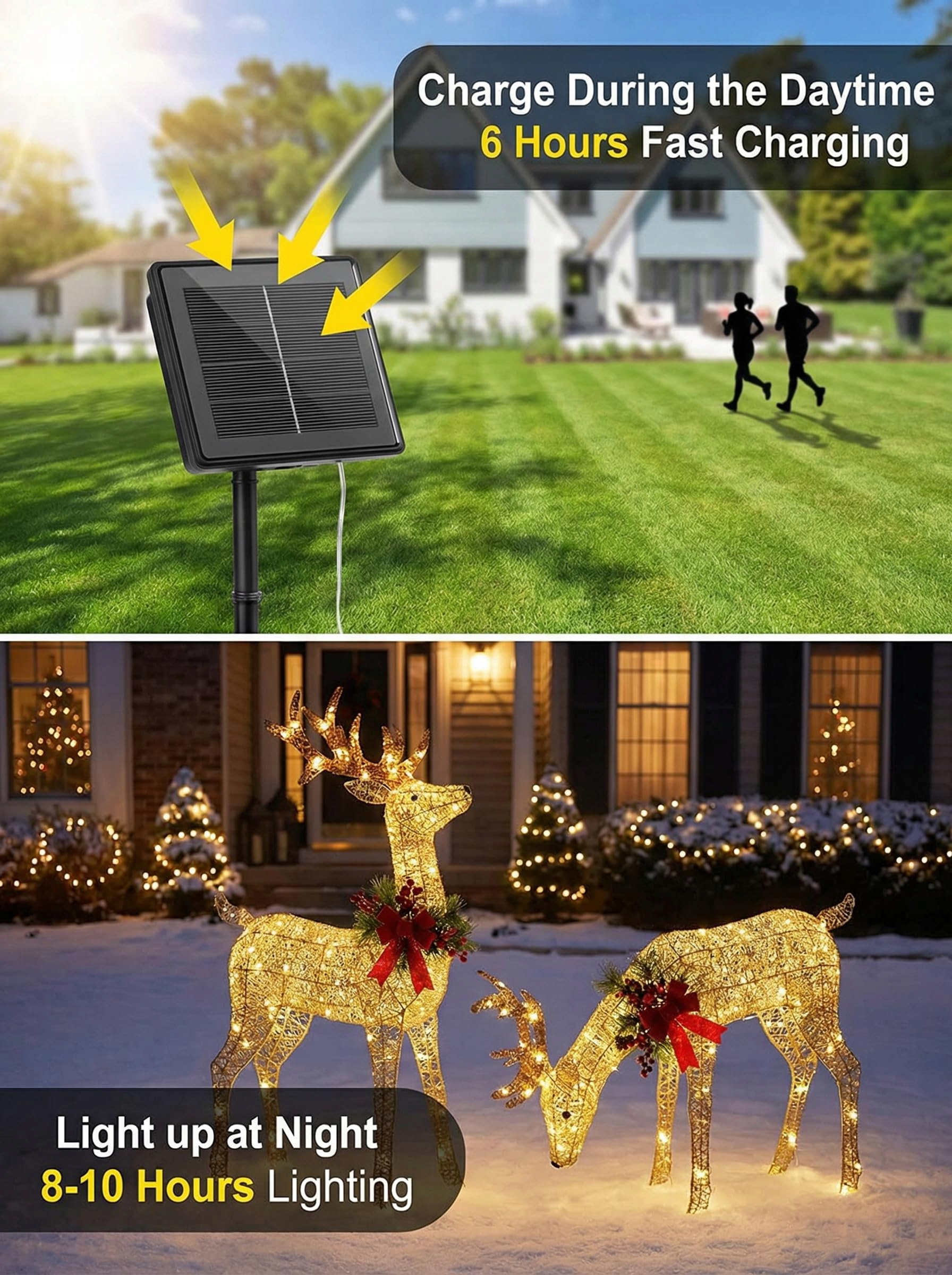 LAKIHOMI Zestaw 2 Sztuk Solarna Lampa 15M 150 LED Biała Do Ogrodu Tarasu — miniatura 3
