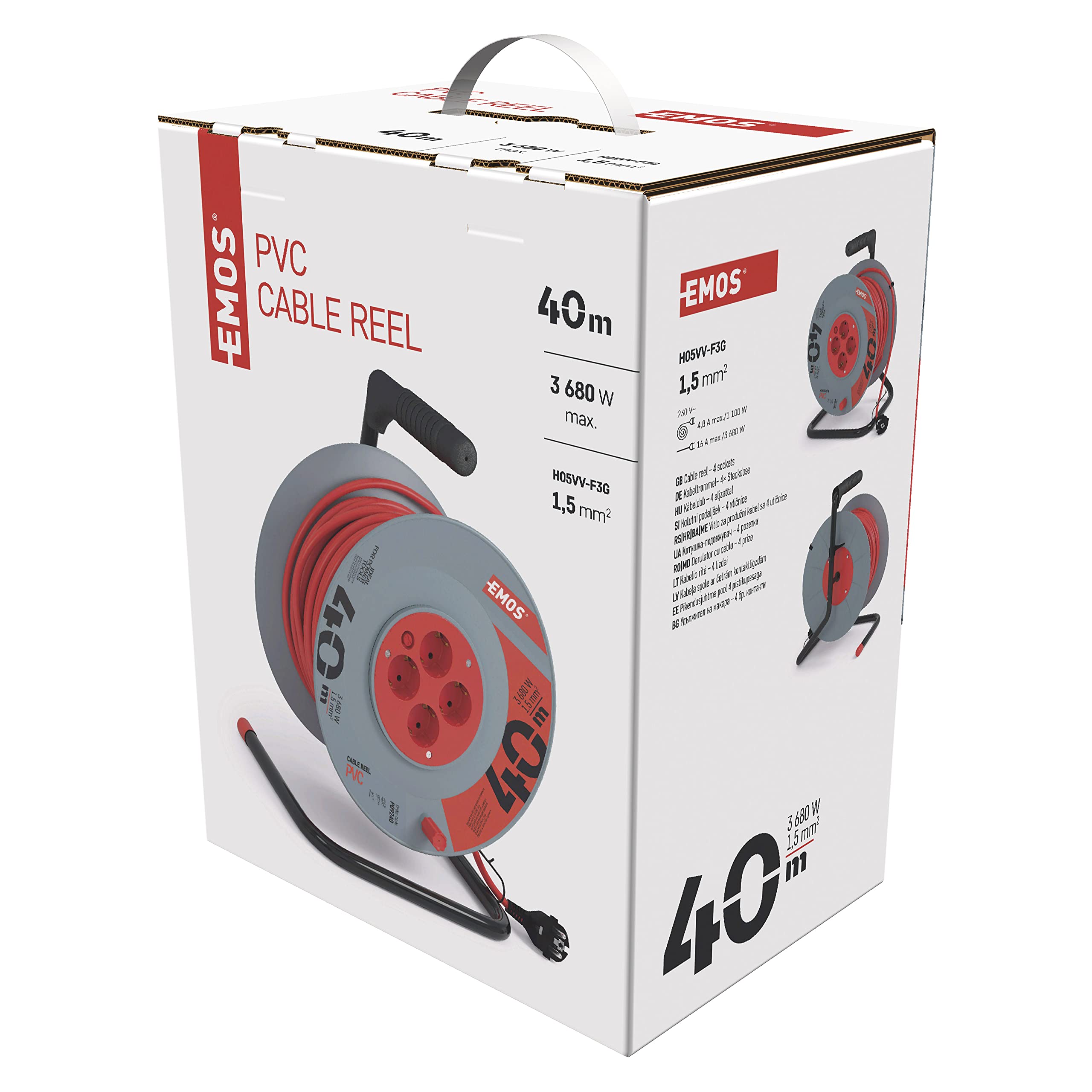 EMOS Kabel Na Bębnie 40m 4 Gniazda Schuko 230V 16A 3680W PVC IP20 Wewnątrz — miniatura 6