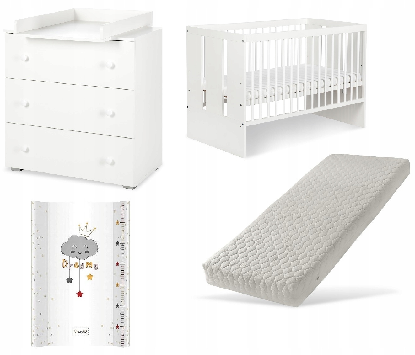 KLUPŚ ZESTAW MEBLI PAULA Biel Materac Przewijak