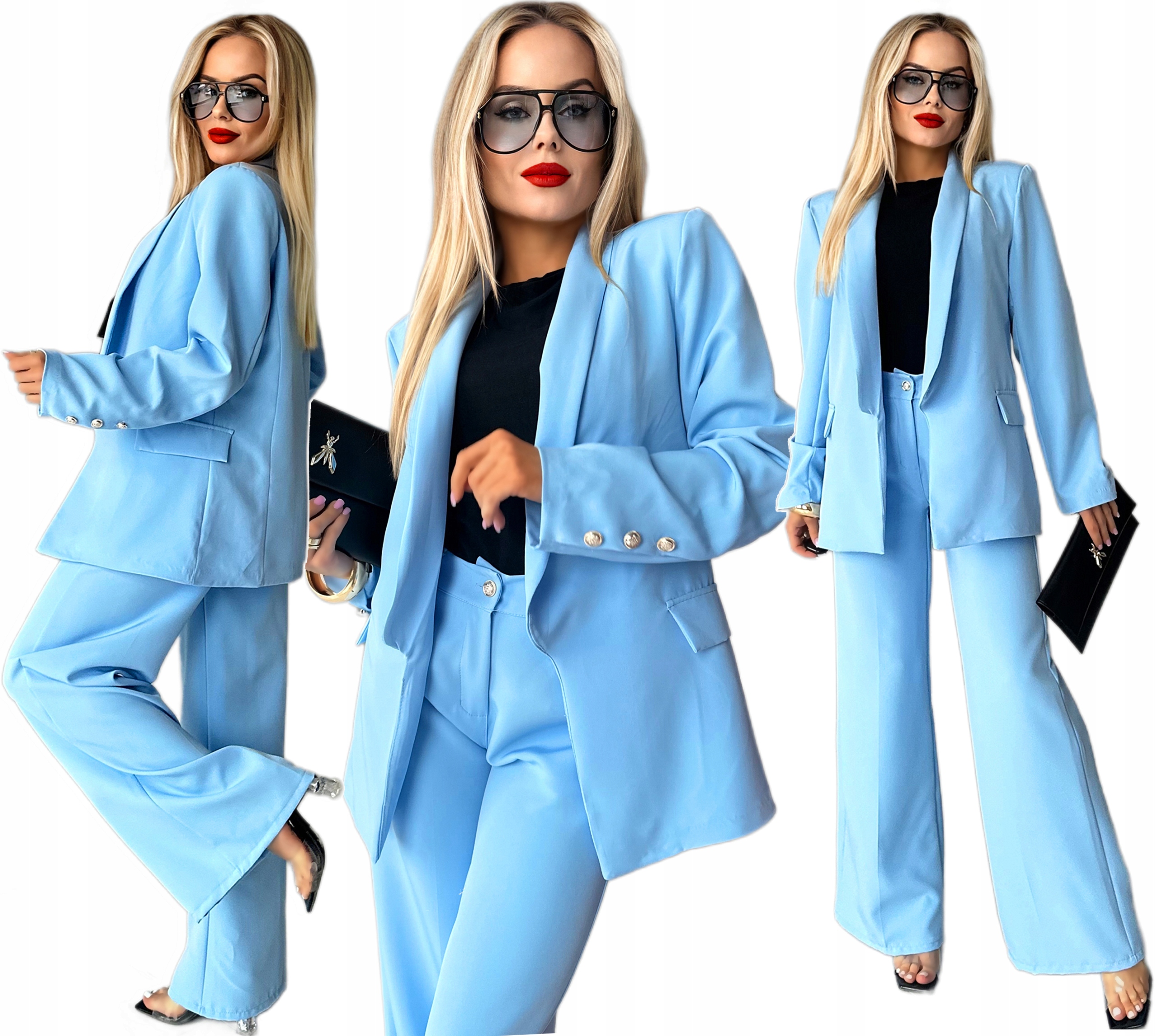 Garnitur Komplet damski szerokie spodnie na kant marynarka Bona