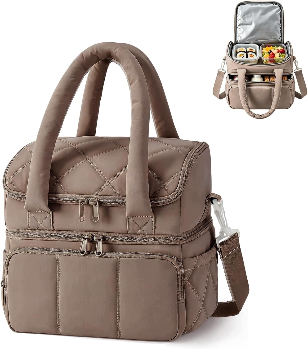 Torba termiczna na lunch kawa brązowa 12 l 2 komory na ramię