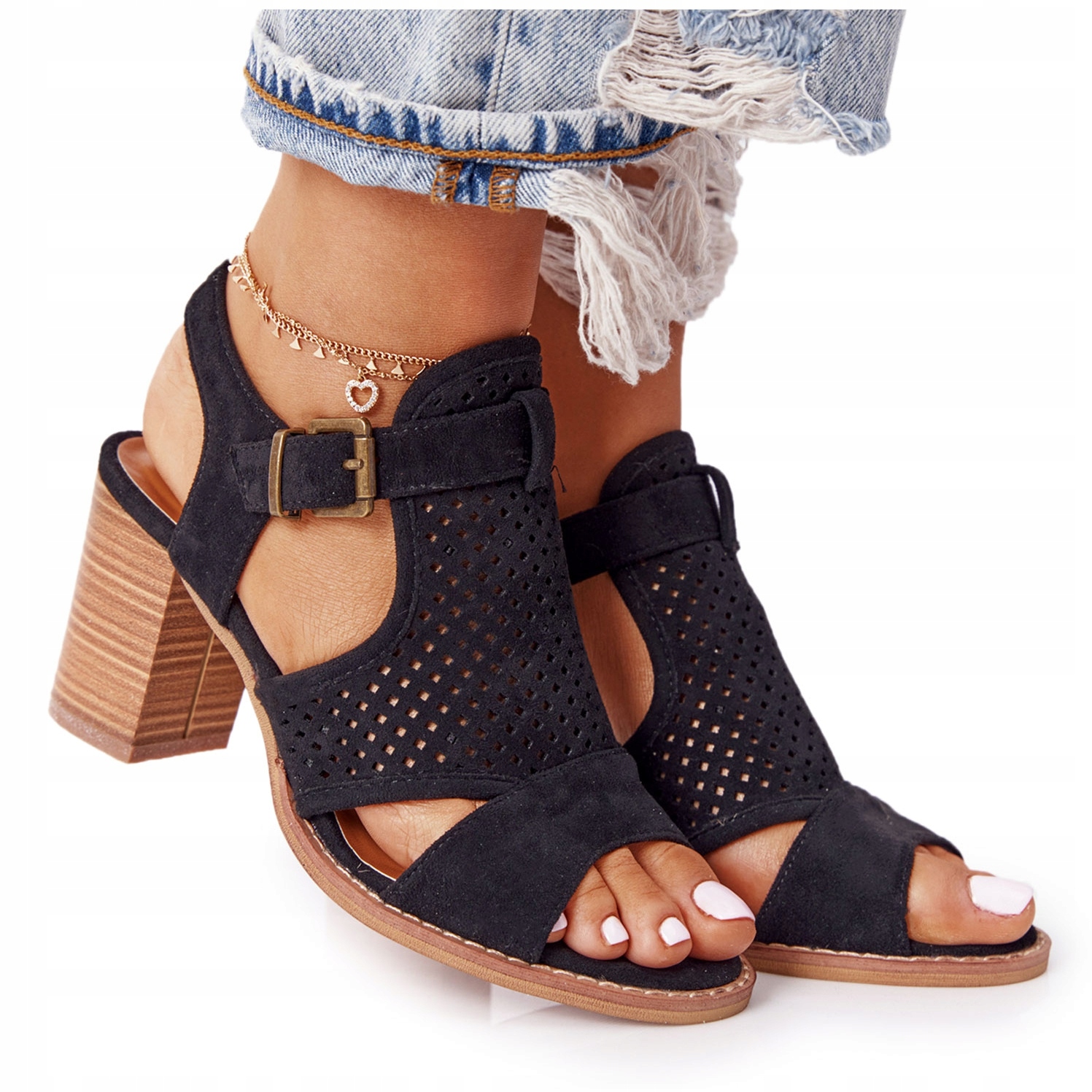 

Czarne Skóra ekologiczna Buty Sandały Eve r.38