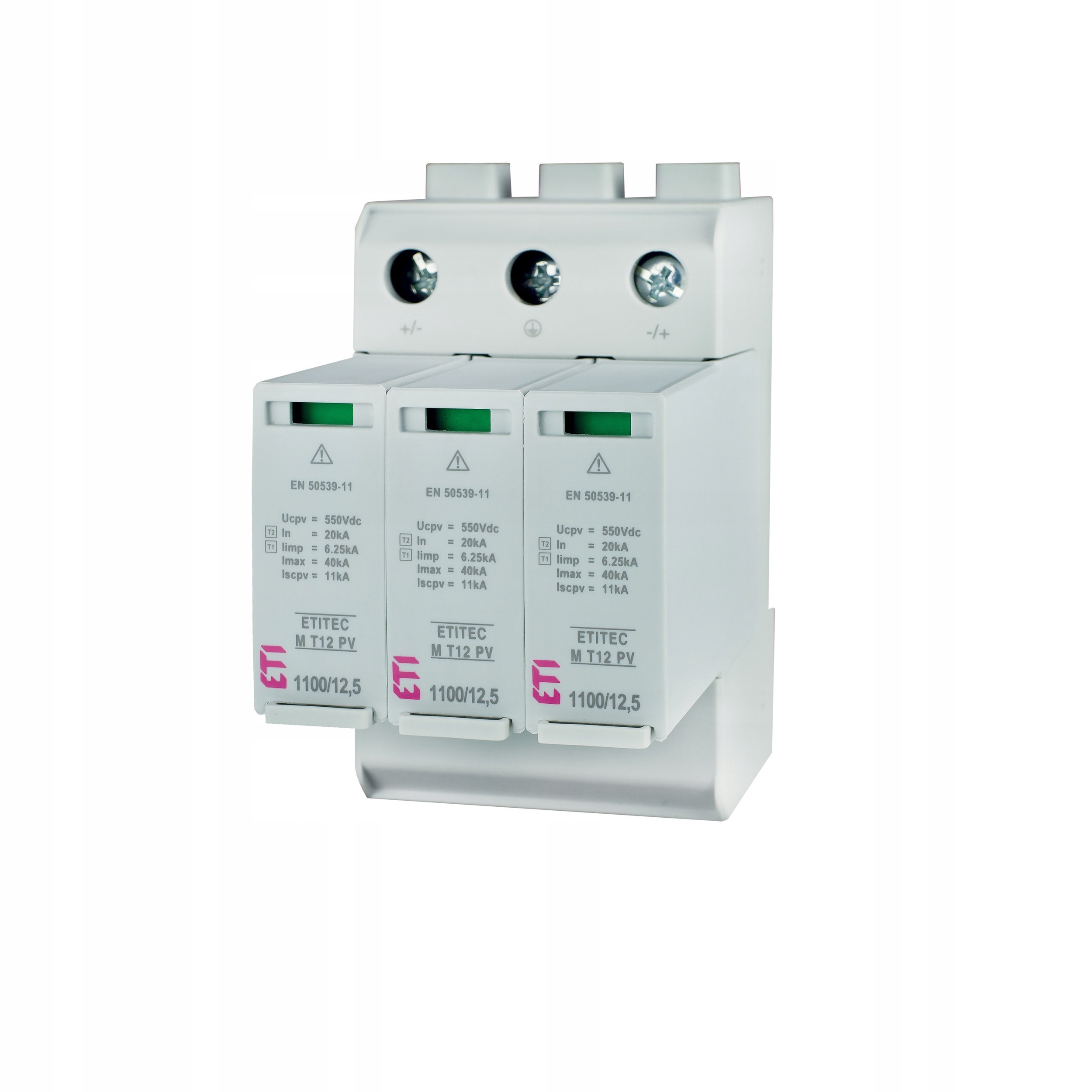 Omezovač Přepětí 3P Klasa 1+2 (b+c) Pv 1100V DC Up3,8kV Eti-polam Etite