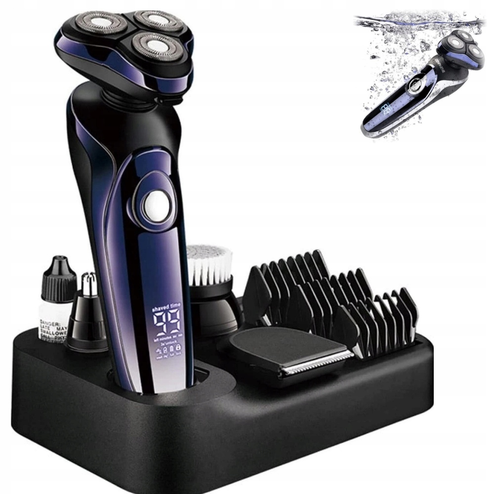 Golarka 5 w 1 dla mężczyzn LCD Elektryczna do golenia na mokro i na sucho