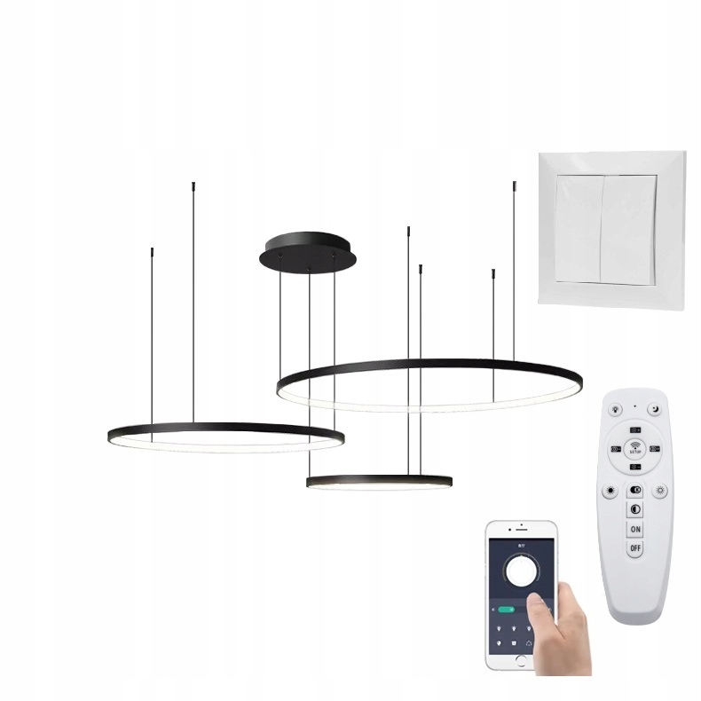 Lampa Wisząca Ringi Czarna 60 40 30 78W Pamięć Bluetooth Darmat Light 529