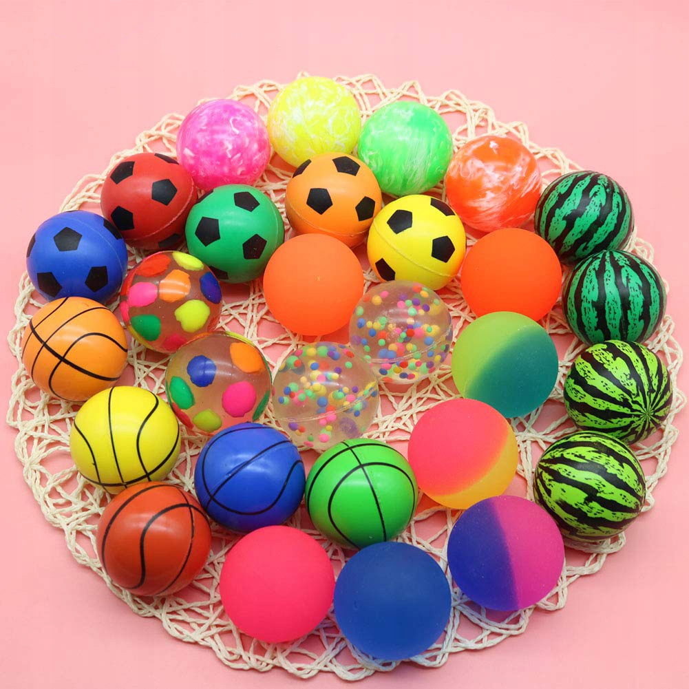 40x PIŁECZKI PIŁKI KULKI KAUCZUKOWE SKACZĄCE ANTYSTRESOWE MIX KOLOROWE 25mm Rodzaj Gumowe