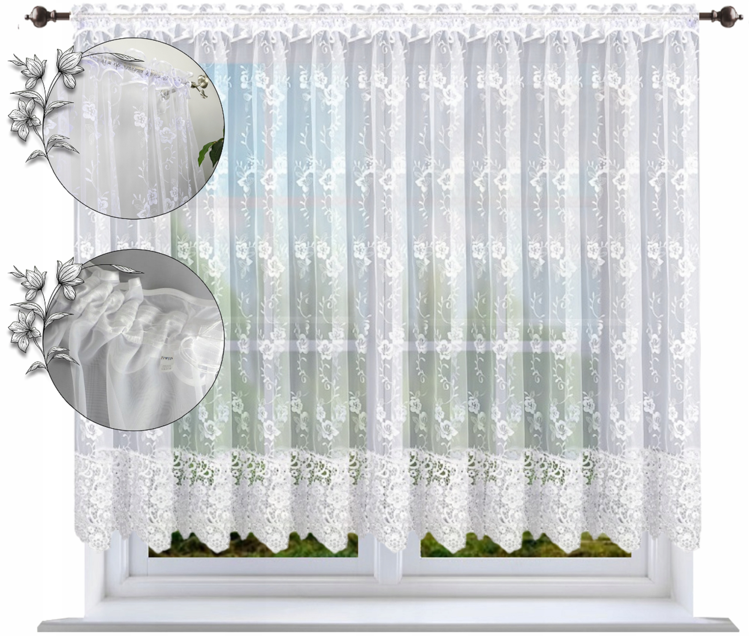 Firana gotowa Firany 160x400 cm Firanki z Gipiura do salonu kwiaty koronka