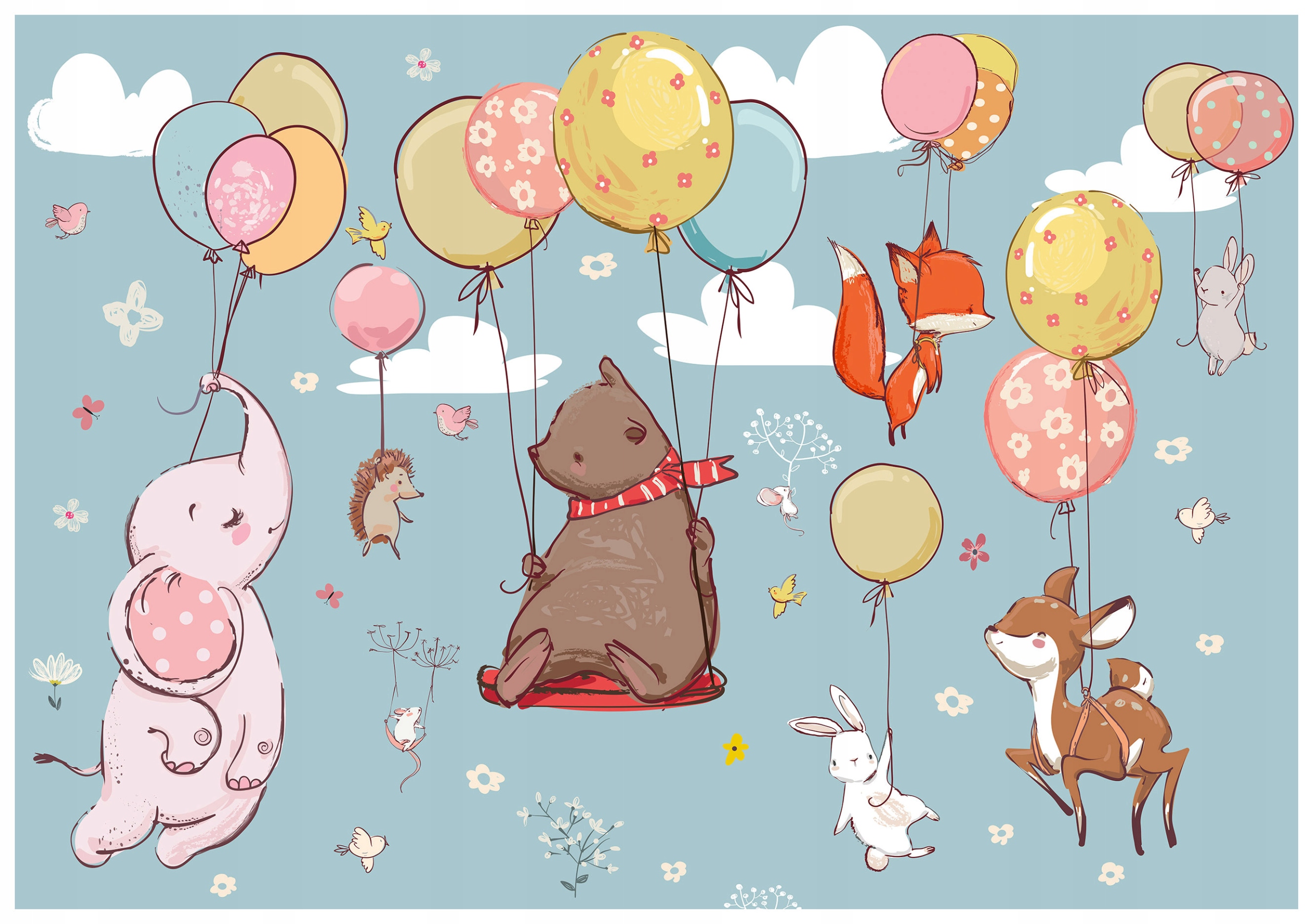 Vliesová fototapeta Zvieratká Medvedíky Zajačiky Balóny Nebo 400x280 lepidlo