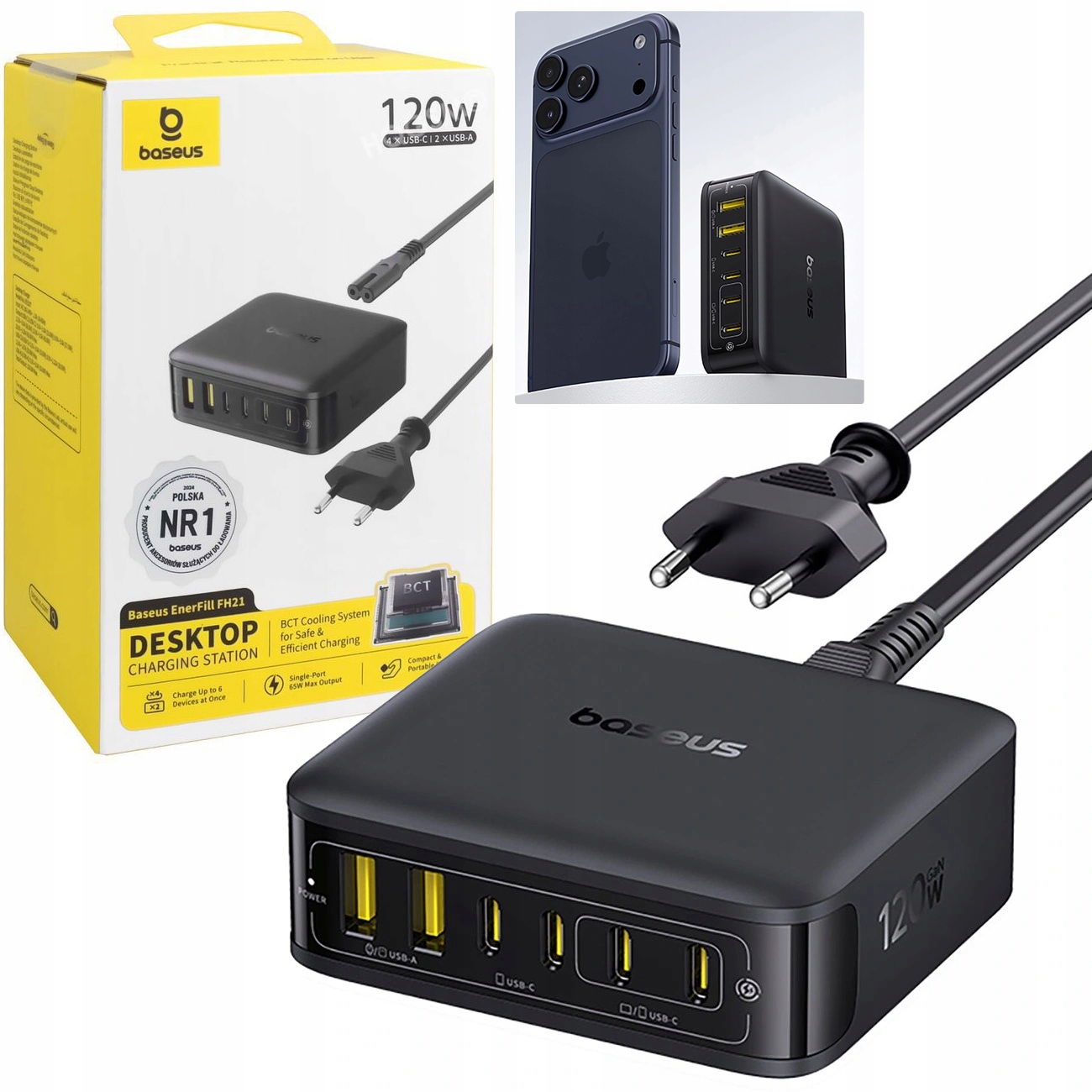 Baseus Síťová nabíječka Víceportová stolní stanice 4x Usb-c 2x Usb 120W