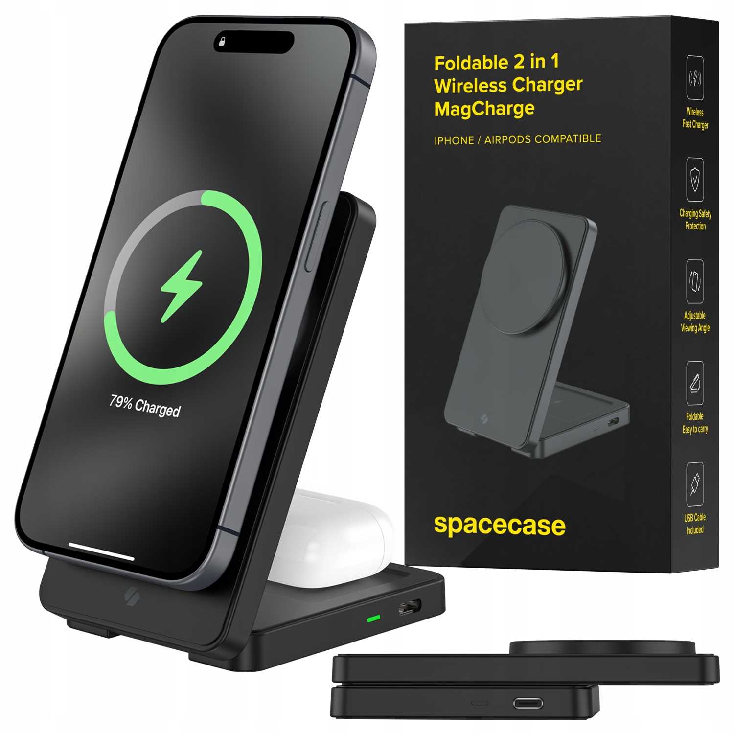 Bezdrátová nabíječka MagSafe 15 W pro iPhone 2 v 1 MagCharge WM5B černá
