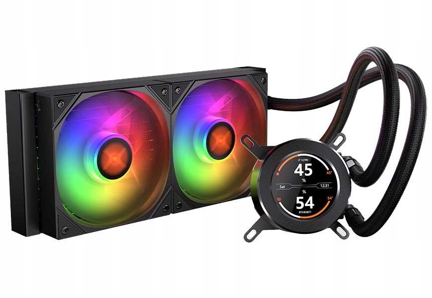 Krux vodní chladič Cpu HydroGlance 240 Argb LCD 2x120mm Argb Pwm disp
