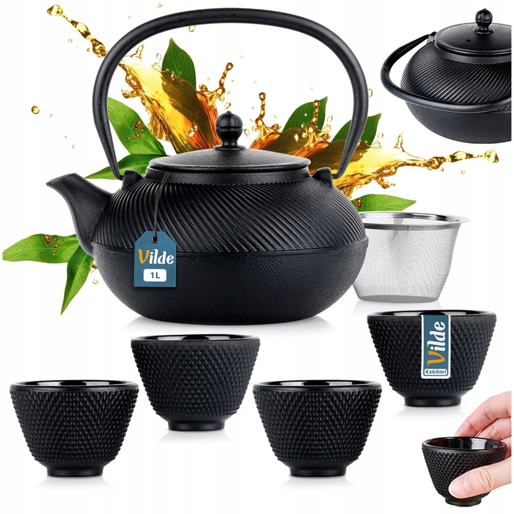 Železná konvice na čaj s konvičkou a sítkem na bylinky 1 l 4 x šálky