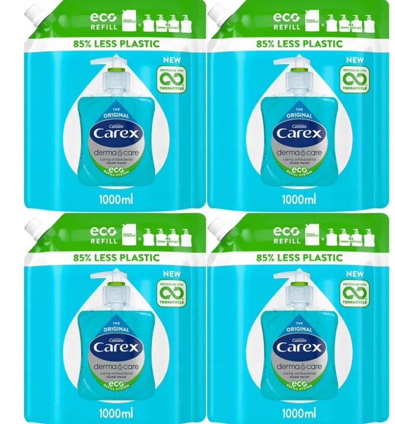 Levně 4X Carex Originální tekuté mýdlo Antibakteriální 1000 ml Náhradní náplň Derma Care