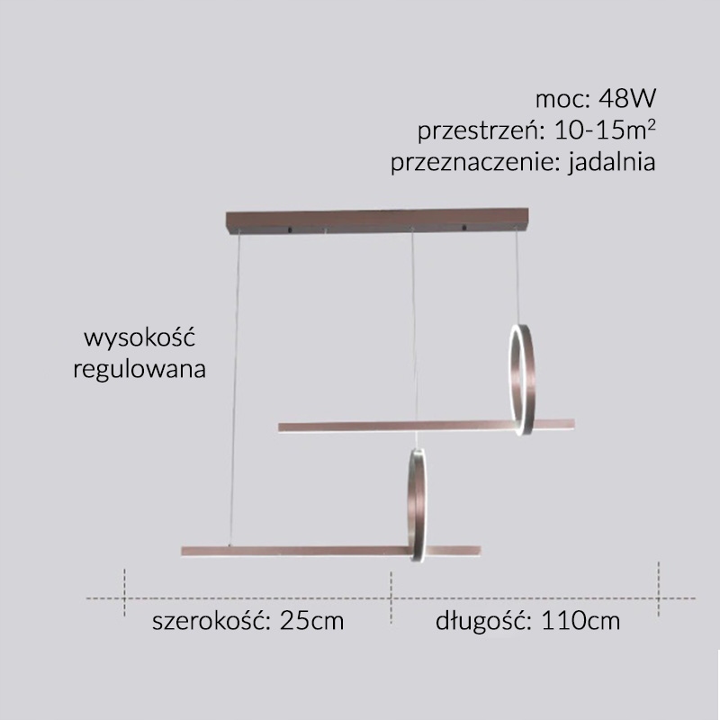 Lama wisząca nad stół do jadalni 2 RING 110cm 48W Marka inna
